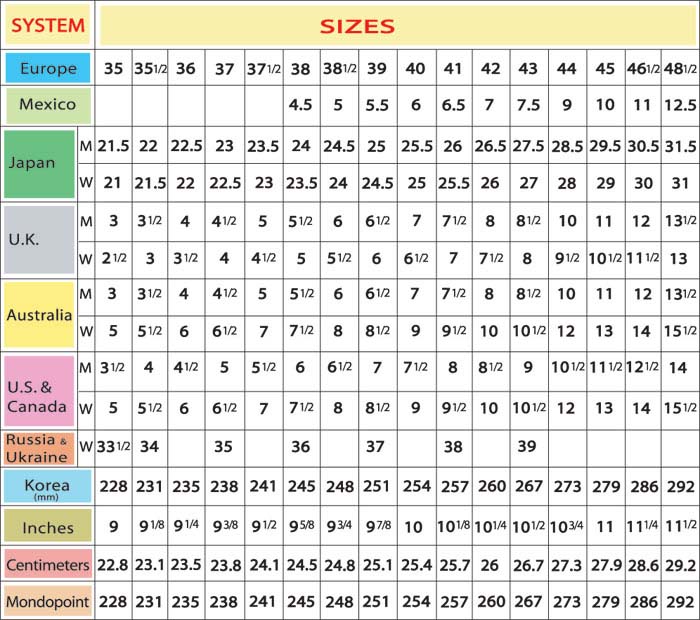 shoes size chart